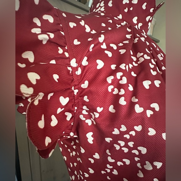 Heart print , red and white  Tiered Maxi Dress with Flutter Sleeves - Picture 6 of 12